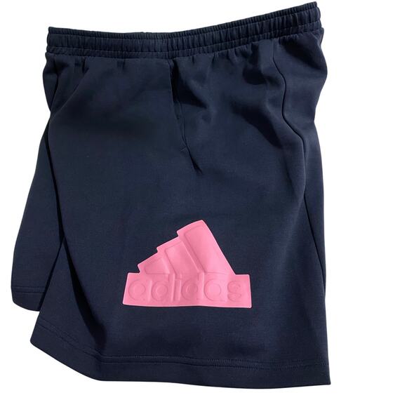 Adidas Men's Size XL Blue Essentials Fleece Big Pink Logo Shorts - Picture 2 of 8